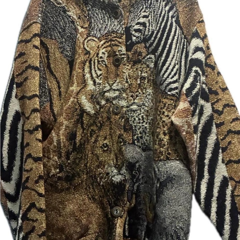 Men's Animal-Print Button Cardigan Sweater in Brown and Black